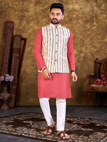 Mens Cotton Polyester Kurta And Pajamas With Jacket...