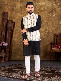 Mens Cotton Polyester Kurta And Pajamas With Jacket...