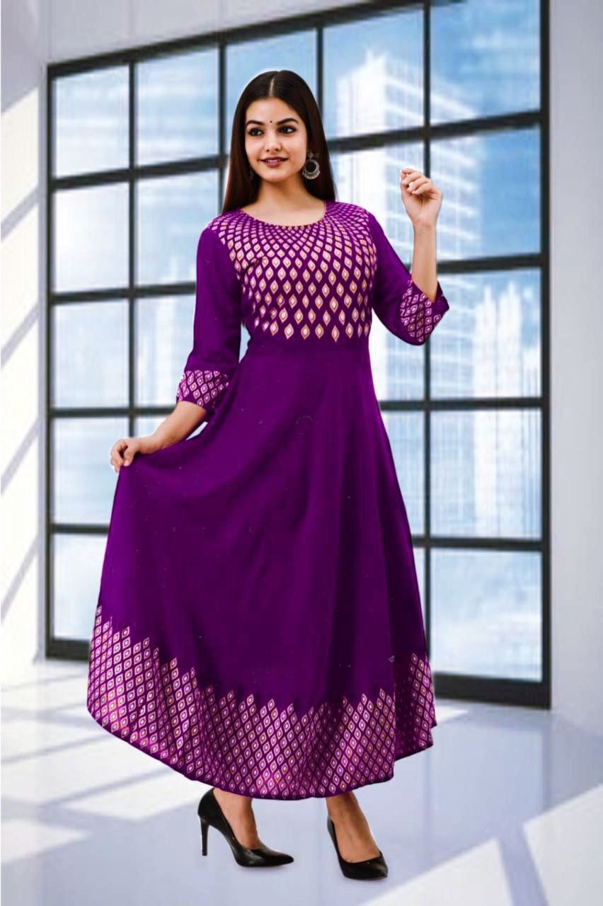 WOMEN HEAVY RAYON WITH BEAUTIFUL GOLD PRINT KURTIS...