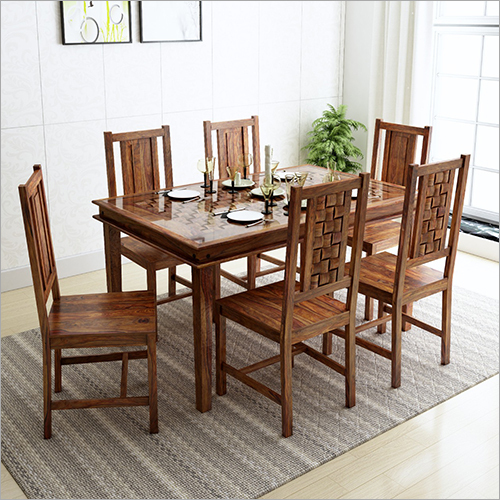 Brown Solid Wood 6 Seater Dining Set