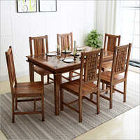 Brown Solid Wood 6 Seater Dining Set