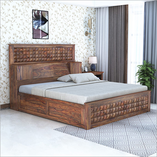 Brown Wood Bed With Side Storage