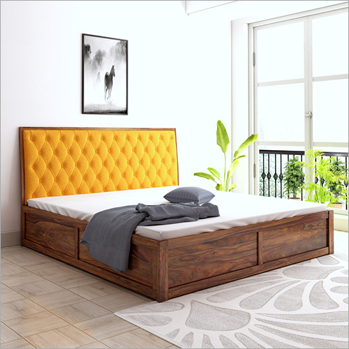 Brown Cushinoned Sheesham Wood Bed