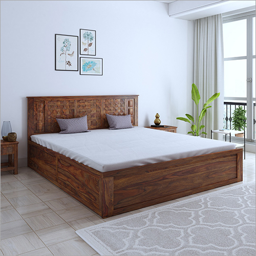 Brown Solid Wood Queen Drawer Bed