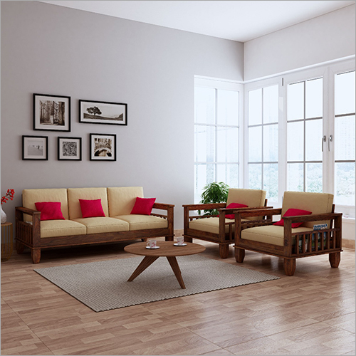 Peach And Brown Home Jessy Fabric Sofa Set