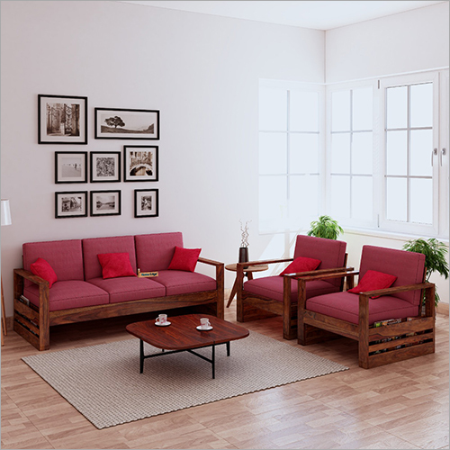Wine And Brown Kuber Fabric Sofa Set