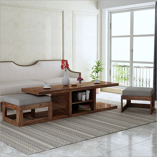 White And Brown Wooden Corner Sofa Set