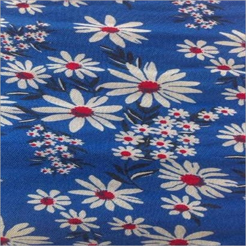 Blue Flower Printed Cotton Knitted Fabric