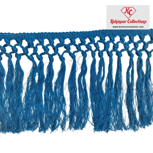 Hand Knotted Cotton Lace Fringe Teal Color