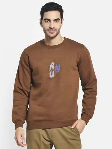 Chocolate Brown Cotton Melange Fleece Sweatshirts