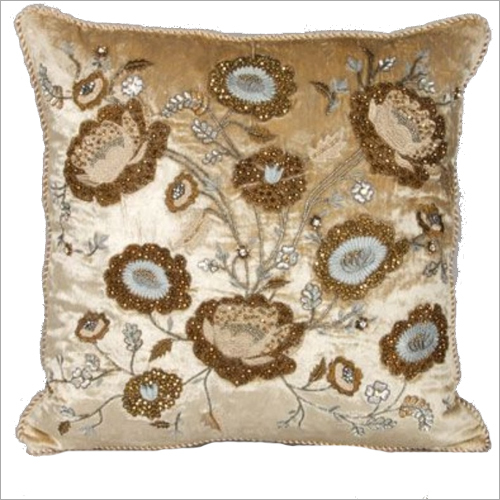 Brown Embroidered Cushion Cover