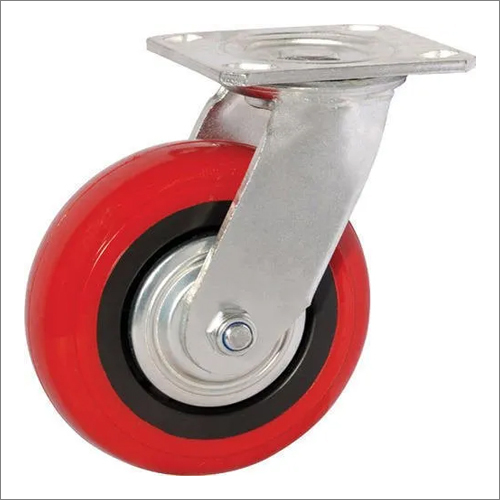 Trolley Caster Wheel - Rubber Material, 4x1.5 Inch Size, Red Color | Over 1000kg Load Capacity, Galvanized Finish, Swivel Movement