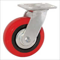 Trolley Caster Wheel - Rubber Material, 4x1.5 Inch Size, Red Color | Over 1000kg Load Capacity, Galvanized Finish, Swivel Movement