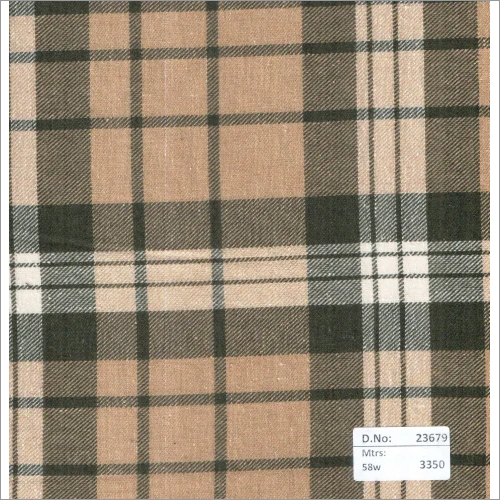 23679 58 Inch Twill Checks Fabrics - Cotton Material, 3350 Mtrs Length , Brown Color with Printed Pattern and Plain Texture for Textiles