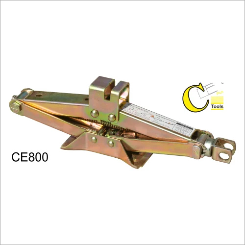 CE800 Santro Scissors Jack - Mild Steel, 450mm Height, Golden Color | 1 Tonne Lifting Capacity, Single Piece Handle Assembly