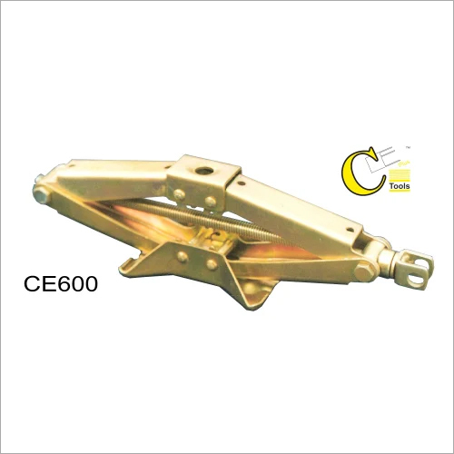 CE600 Mild Steel Omni And Gypsy Scissors Jack - 2 Tonne Lifting Capacity, 380mm Height, Golden Color, Single Piece Handle Assembly | Rust Resistant, Energy Efficient Design