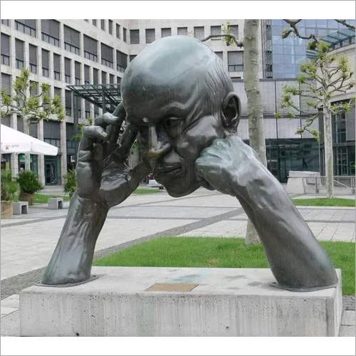 Grey Fiber Head Resting Sculpture