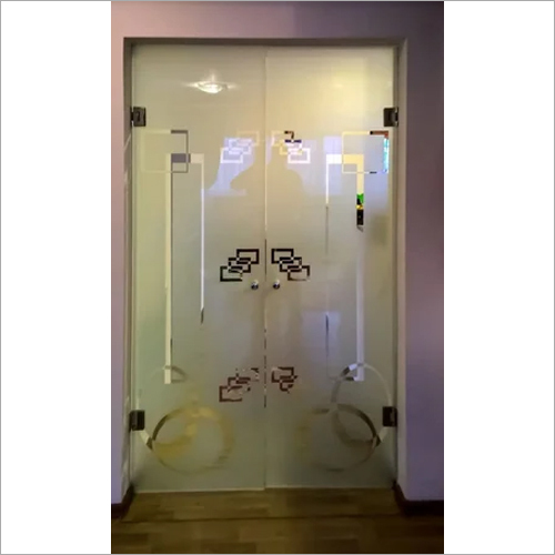 Toughened Glass Door - 12 mm Thickness, Multicolor Vertical Pattern, Finished Glass Surface, Aluminum Alloy Frame, Inward/Outward Hinged Opening