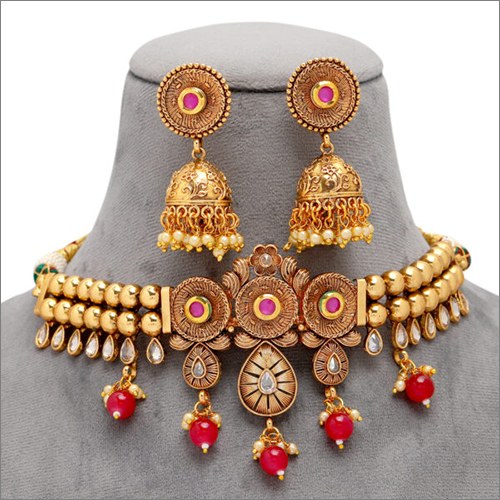Gold Plating Necklace Set - Gold Jewelry With Earring Pair, Perfect For Engagement, Party, and Wedding