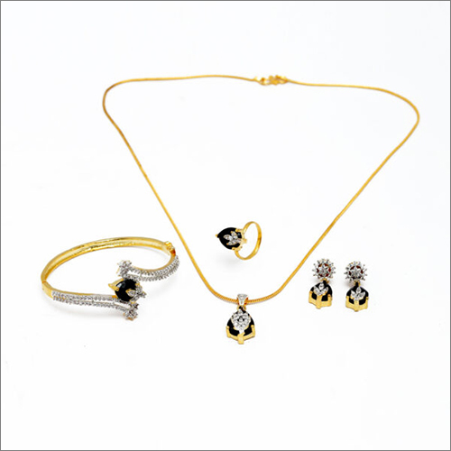 Combo Pack Chain With Pendant Earring Ring Bracelet - Gold Jewelry Set with Charm Pendants, Includes Necklace and Zircon Earrings for Gifts and Parties