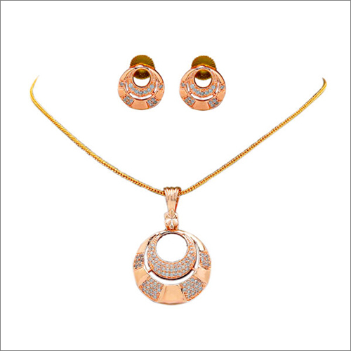 Chain With Pendant And Earring - Gold Fine Jewelry Set, Women's Charm Pendant with Zircon Stone for Gift and Party Occasions