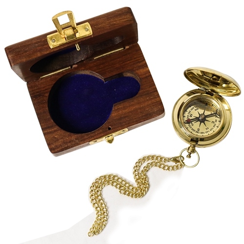 Nautical Push Button Compass with wooden Box