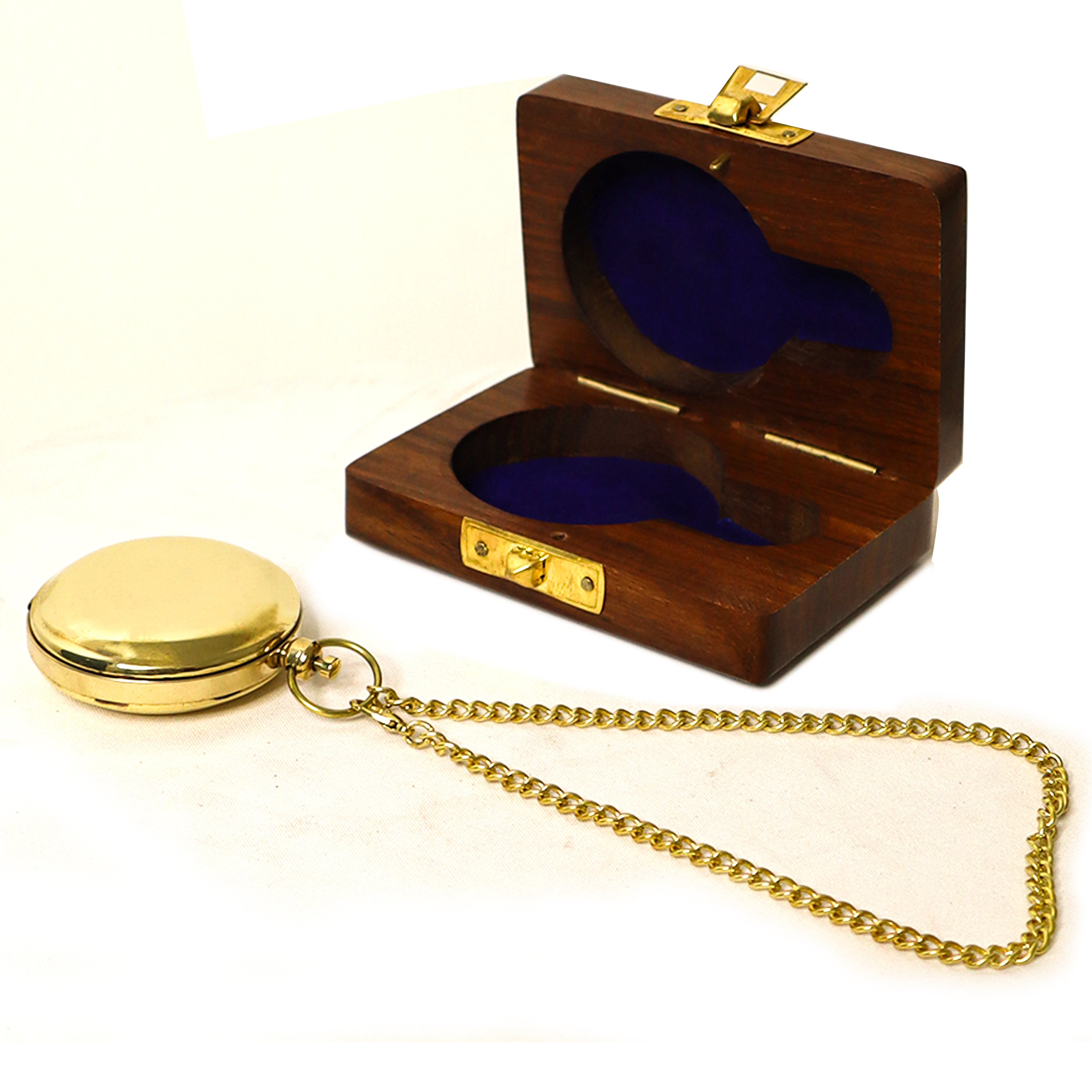 Nautical Push Button Compass with wooden Box