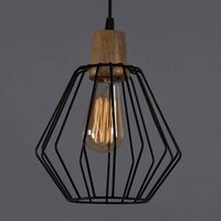 LOFT BLACK METAL CUBIST CAGE WOOD ART PENDANT HANGING CEILING LIGHTS EDISON VINTAGE LIGHT