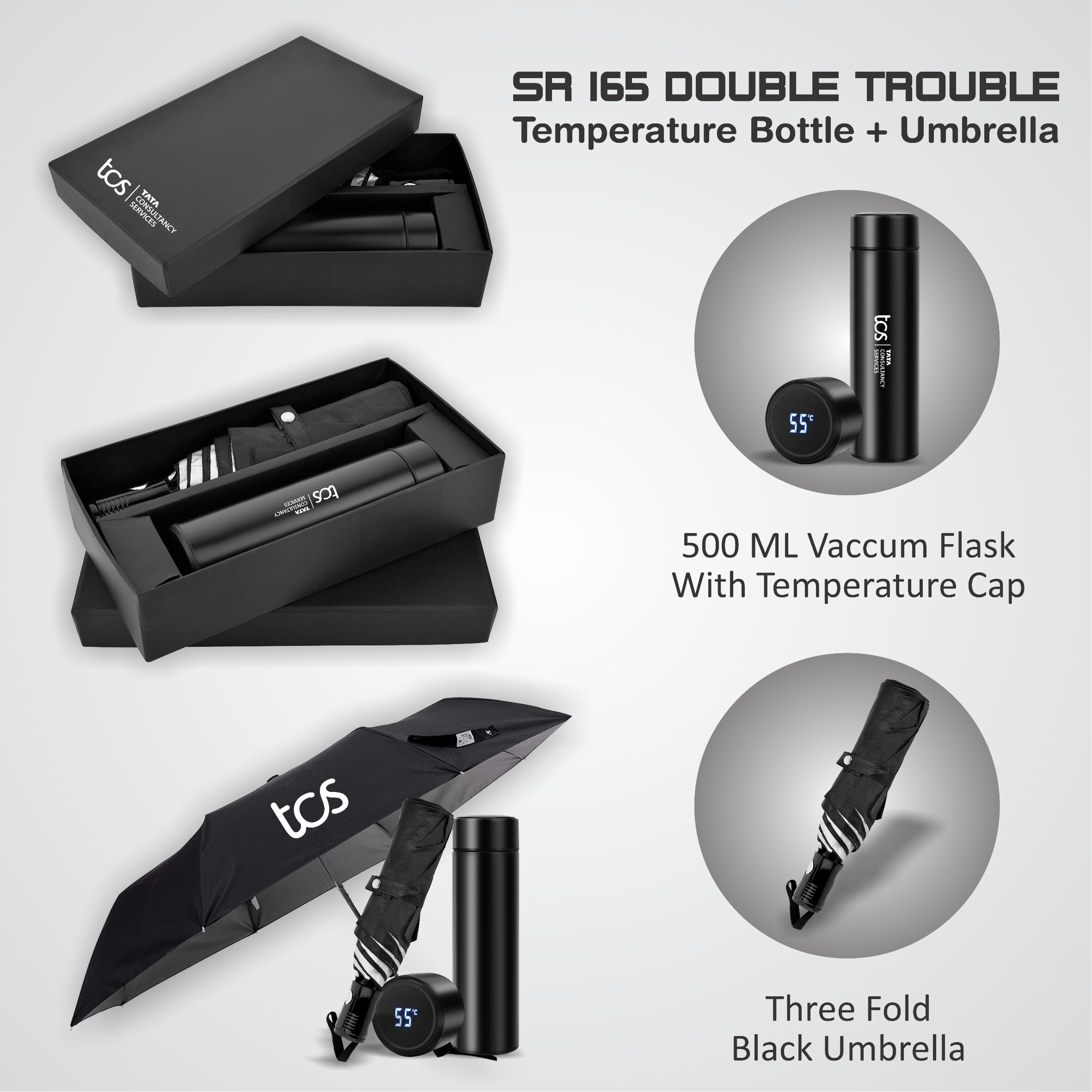 2 in 1 Umbrella And Temperature Bottle Combo Set Sr 165 Double Trouble