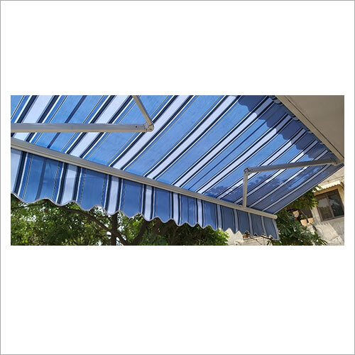 White And Blue Foldable Striped Awning
