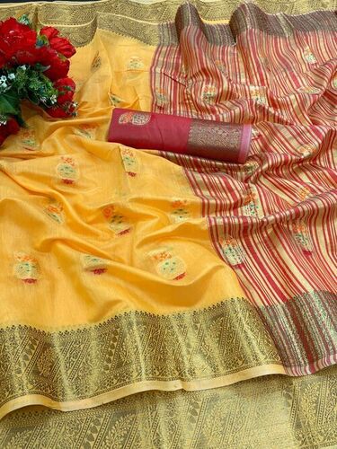 Casual Ziva Yellow Cotton Silk Saree