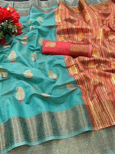 Peach Ziva Skyblue Cotton Silk