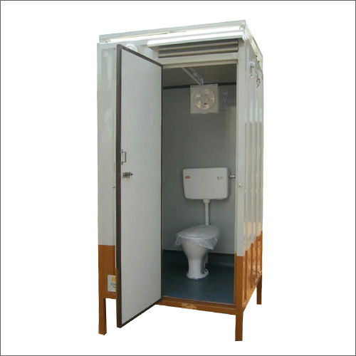 White-Orange Mild Steel Portable Toilet