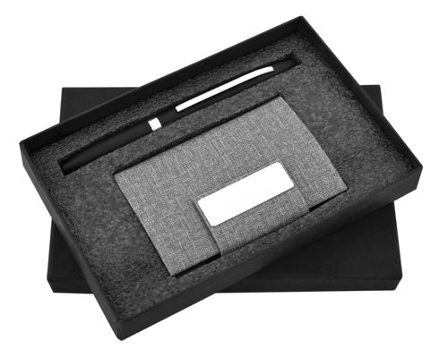 2 in 1 Pen Cardholder Combo Gift Set Sr 122 Grey Flap