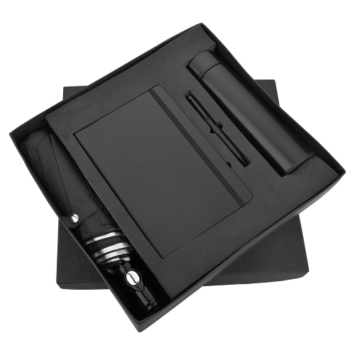 4 in 1 Pen Diary Temperature Bottle And Umbrella Combo Set Sr 167 Black Thunder