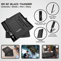 4 in 1 Pen Diary Temperature Bottle And Umbrella Combo Set Sr 167 Black Thunder