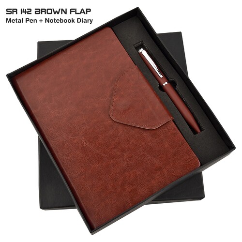 2 in 1 Pen Diary Combo Set Sr 142 Brown Flap