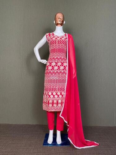 FAUX GEORGETTE WITH COTTON THREADS EMBROIDERY WORK SALWAR SUITS...