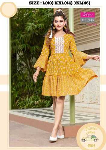 Women Cotton Print With Embroidery Work Frocks..
