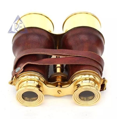 Nautical Brass Leather Hand Held Binoculars 6 Inch Telescope Decor Home