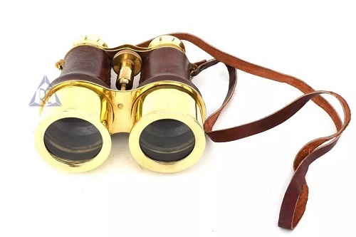 Nautical Brass Leather Hand Held Binoculars 6 Inch Telescope Decor Home