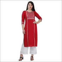 Red Rayon Dyed Kurti Gota Work