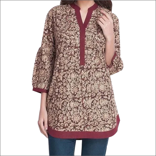 Cotton Short Printed Kurtis - Cotton, Size M, L, XL, XXL, Color Maroon | 3/4th Sleeve, Washable, Modern Casual Style, Summer Collection