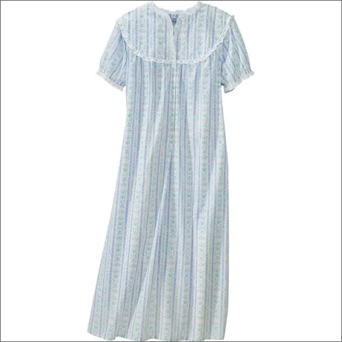 Ladies Printed Long Nightgown - Cotton, M/L/XL/XXL Sizes, Blue Color | Soft Fabric, Full Coverage, Relaxed Fit, Short Sleeves, Attractive Prints