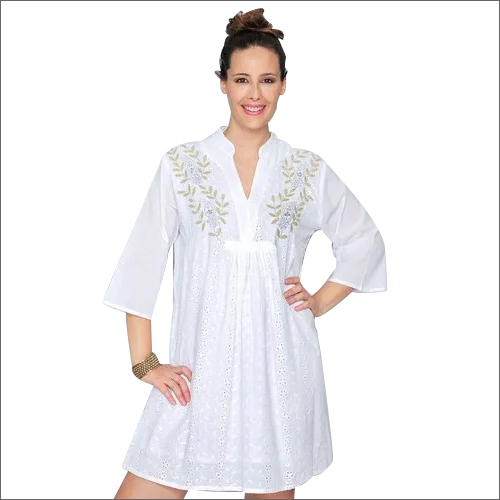 White Cotton Embroidered Top - Different Sizes Available , Elegant Summer Fashion for Daily Wear