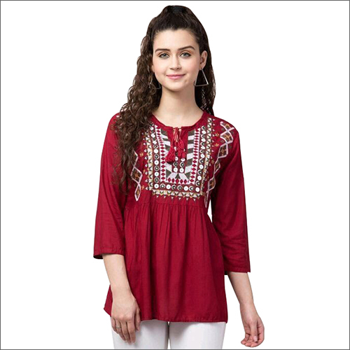 Cotton Embroidered Top - Summer Perfect Red Color with Elegant Embroidery and Flattering Fit