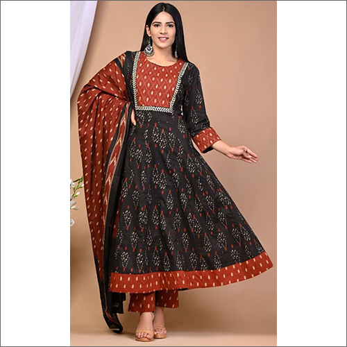 Red And Black Ladies Cotton Anarkali Suit