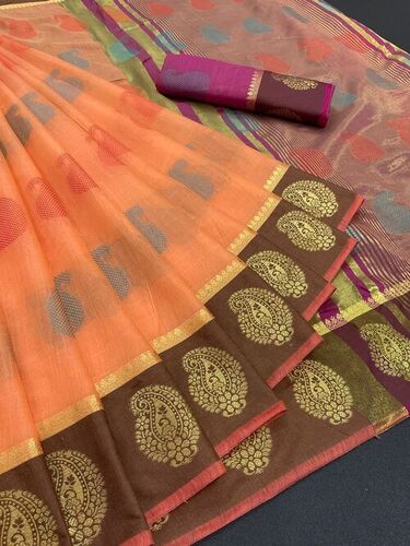 Mango Butta Peach Cotton Silk Saree