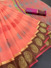 Mango Butta Yellow Cotton Silk Saree