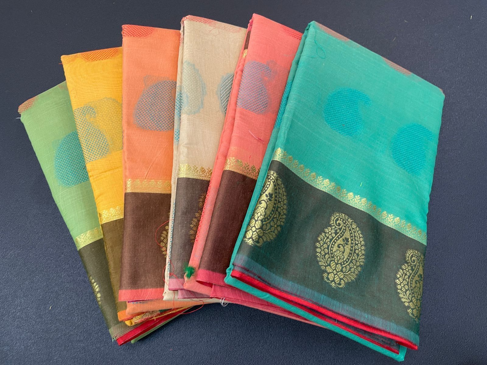 Mango Butta Yellow Cotton Silk Saree
